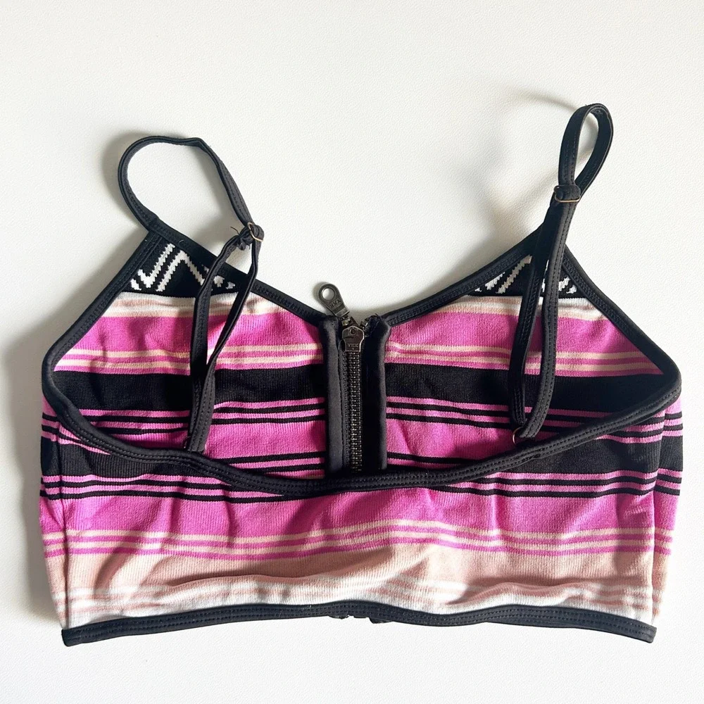 Lovers + Friends Revolve Zip Front‎ Melody Knit Bikini Swim Top Desert Stripe - Picture 5 of 5